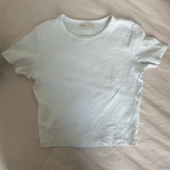 Pull&Bear white rib knit basic top - Picture 1 of 1
